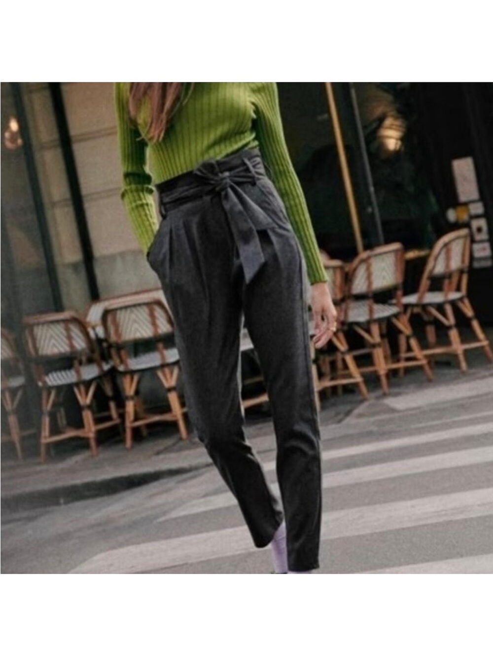 Sezane High-Waist wool blend Trousers in Charcoal Gray